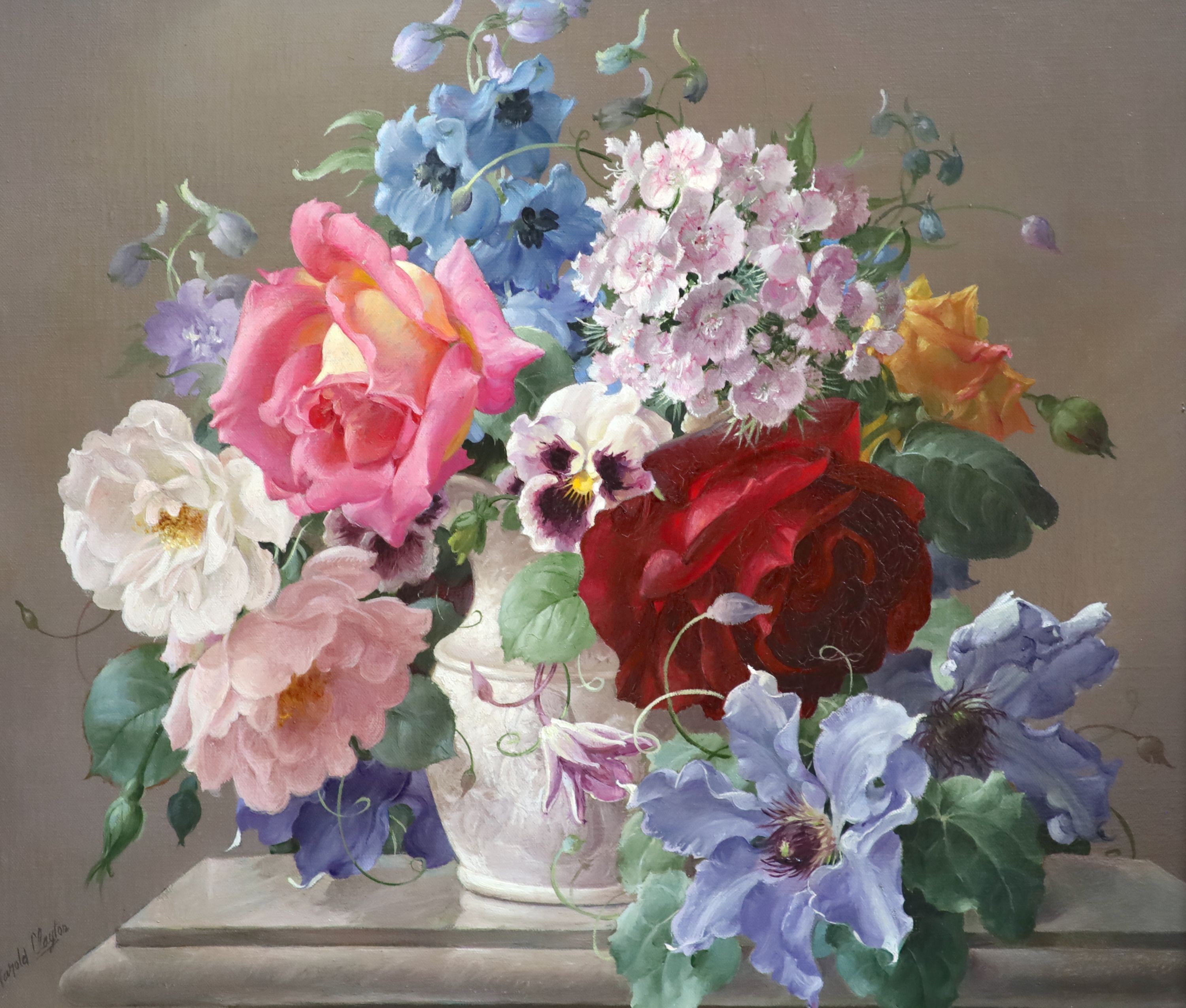 Harold Clayton (1896-1979), Study in pink and blue, Oil on canvas, 34 x 39cm.